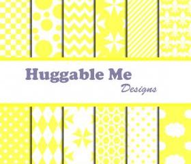 Yellow Scrapbook Paper - Yellow & White Digital Papers for Wedding, Scrapbook Printables, Cards 12x12 - HMD00058