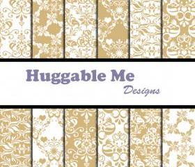  Beige Damask Digital Paper - Ecru Damask Paper - Tan Damask Scrapbook Paper - HMD00064