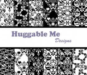 Digital Scrapbooking Paper Black and White Damask Digital Paper for Scrapbook Wedding Invitations Cards 12x12 - HMD00028
