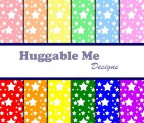 Digital Scrapbooking Paper Raibow and Pastel Twinkle Stars Paper for Scrapbooking Card Making and Digital Backgrounds 12x12 - HMD00049