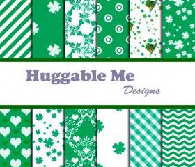 Digital Scrapbooking Paper Saint Patrick's Day Green and White Shamrock Paper Chevron for Scrapbook Backgrounds 12x12 - HMD00043