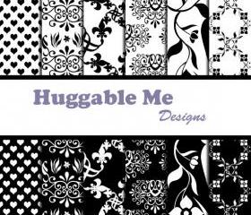 Digital Scrapbooking Paper Black and White Digital Paper for Wedding Scrapbook Backgrounds 12x12 - HMD00026
