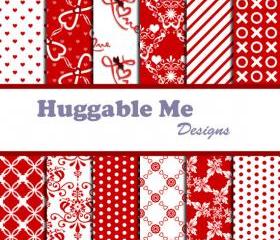 Digital Scrapbooking Paper Red and White Hearts Polka Dots Valentine Scrapbook Paper for Wedding Scrapbook Invitation Cards 12x12 - HMD00037