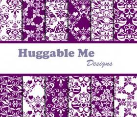 Purple Digital Scrapbooking Paper Purple Damask Paper for Scrapbook Wedding Invitation Cards 12x12 - HMD00038