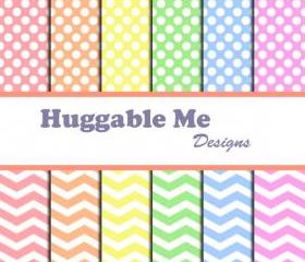 Digital Scrapbooking Paper Pastel Rainbow Chevron Rainbow Polka Dots Paper for Girl Easter Scrapbook Invitation Cards 12x12 - HMD00042