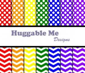 Digital Scrapbooking Paper Rainbow Chevron Rainbow Polka Dots Digital Paper for Baby Girl Scrapbook Invitation Cards 12x12 - HMD00021