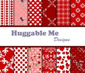 Digital Scrapbooking Paper Red and White Digital Valentine Paper Wedding Invitations Scrapbook Backgrounds 12x12 - HMD00027