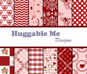 Digital Scrapbooking Paper Red and White Digital Valentine Paper for Wedding Scrapbook Backgrounds 12x12 - HMD00033