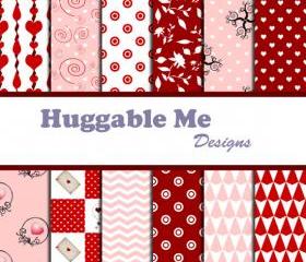 Digital Scrapbooking Paper Red White Valentine Paper for Wedding Scrapbook Backgrounds 12x12 - HMD00032