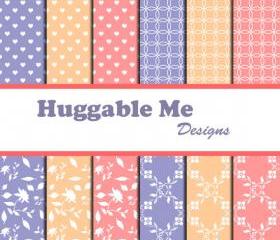 Digital Scrapbooking Paper Pink Lavender Orange Hearts Floral Patterns Paper for Baby Girl Scrapbook Invitation Cards 12x12 - HMD00030
