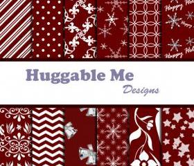 SALE Digital Scrapbook Printables Red and White Christmas Holiday Digital Paper for Scrapbook Invitation Cards 12x12 - HMD00024