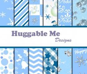 Digital Scrapbook Paper White and Blue Christmas Holiday Digital Paper for Scrapbook Invitation Cards Gift Wrapping 12x12 - HMD00022