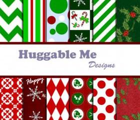 Digital Scrapbook Paper Christmas Holiday Digital Paper for Scrapbook Invitation Cards Gift Wrapping 12x12 - HMD00017
