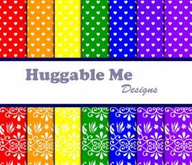 SALE Digital Scrapbooking Paper Rainbow Hearts Rainbow Floral Digital Paper for Scrapbook Invitation Cards 12x12 - HMD00025