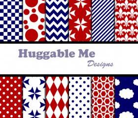 Digital Scrapbooking Paper Red White and Blue Digital Backgrounds for Scrapbook Invitation Cards 12x12 - HMD00057