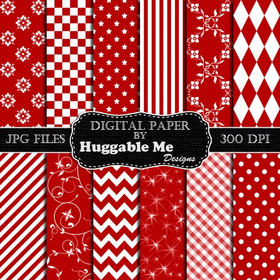 Red Scrapbook Paper Instant Download Dark Red Pattern Paper For