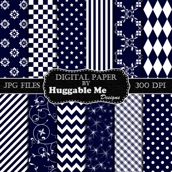 Blue Scrapbook Paper Instant Download Navy Blue Pattern Paper For
